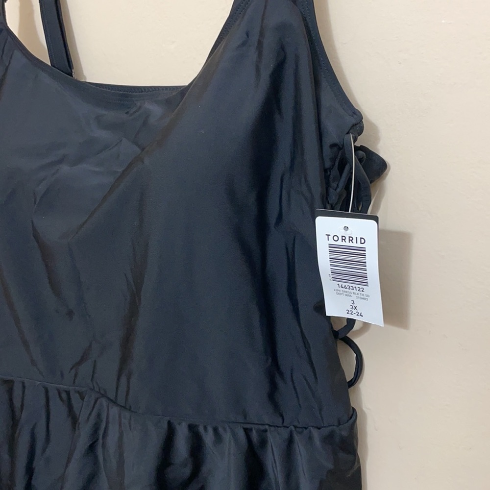 Torrid 3 BLACK SIDE TIE mesh SWIM DRESS - Picture 7 of 11